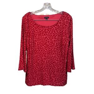 Talbots Velvet Burnout Top Red Size Medium Animal Print Whimsical Fairy Boho